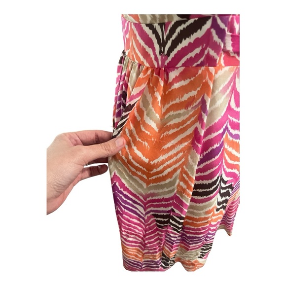Trina Turk One Shoulder Dress - Pink, Orange, Brown 100% Silk - Picture 9 of 14